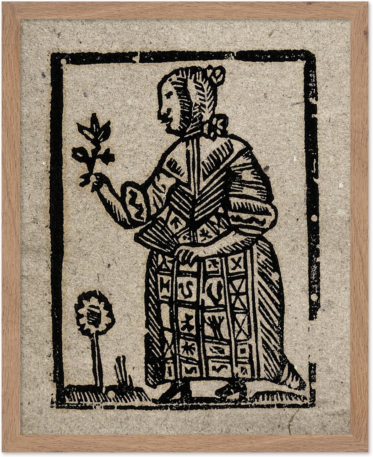 Poster Master Vintage Woodcut Poster - Retro Medieval Print - Gift for Gothic, Horror Fan - Witch Holding a Plant, Magic, Spell, Herbalist - Wall Decor for Bedroom, Dorm, 16x20 Beige Framed