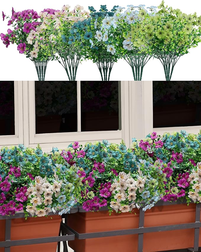 Artificial Flowers for Outdoor Decor, 16 Pack UV-Resistant Fake Colorful Silk Daisy Flowers, Perfect for Spring & Summer Decorating – Front Porch, Patio, Window Boxes, and Potted Plants