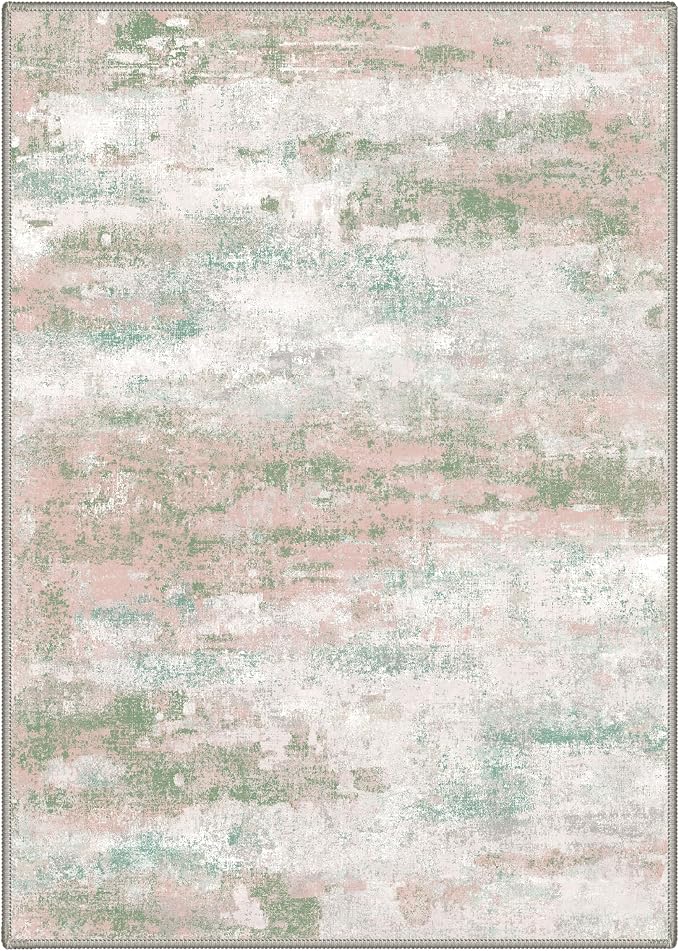 BEIMO Area Rugs 10x14 for Living Room Bedroom, Modern Abstract Machine Washable Rug, Large Soft Low Pile Floor Cover with Non Slip Backing for Dining Room, Light Pink Green