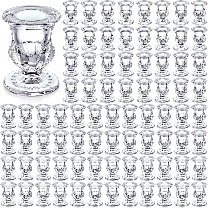 84 Pcs Clear Glass Candlestick Holders Taper Candle Holder Bulk 2.5 Inch Candle Stick Holder for Table Centerpiece Mantel Wedding Housewarming Gift Rustic Vintage Valentines Dinning Decoration (Clear)