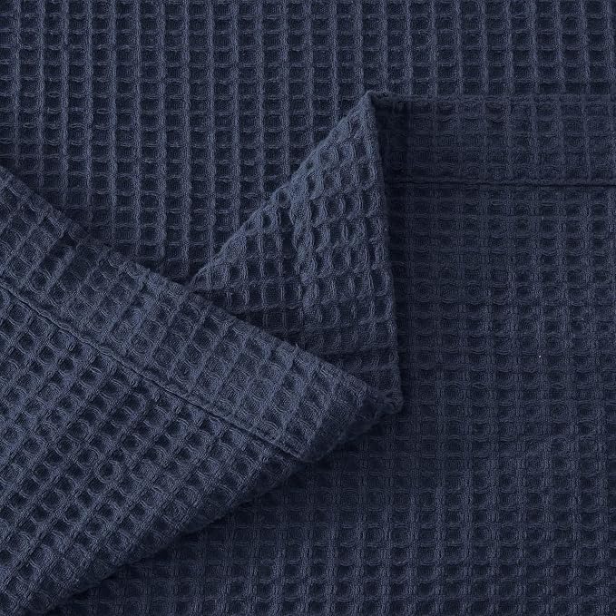 100% Cotton Blue Blanket King Size for Bed - Breathable and Soft, Waffle Weave for Summer Spring, 102x90 Inches (Navy)
