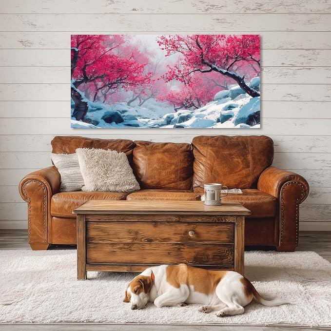Ggaafet Red Plum Blossom Tree Wall Art for Living Room Canvas Painting Prints Beautiful Winter Landscape Art Deco Nature Artwork Office Bedroom Family Dining Room Decor Extra Large