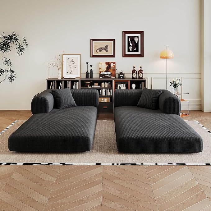 JINGLING 79" Queen Sleeper Sofa Bed with Memory Foam, Compressed Couch in a Box, Foldable Convertible Small Couches for Small Spaces Bedroom Game Room, Corduroy Fabric, Black