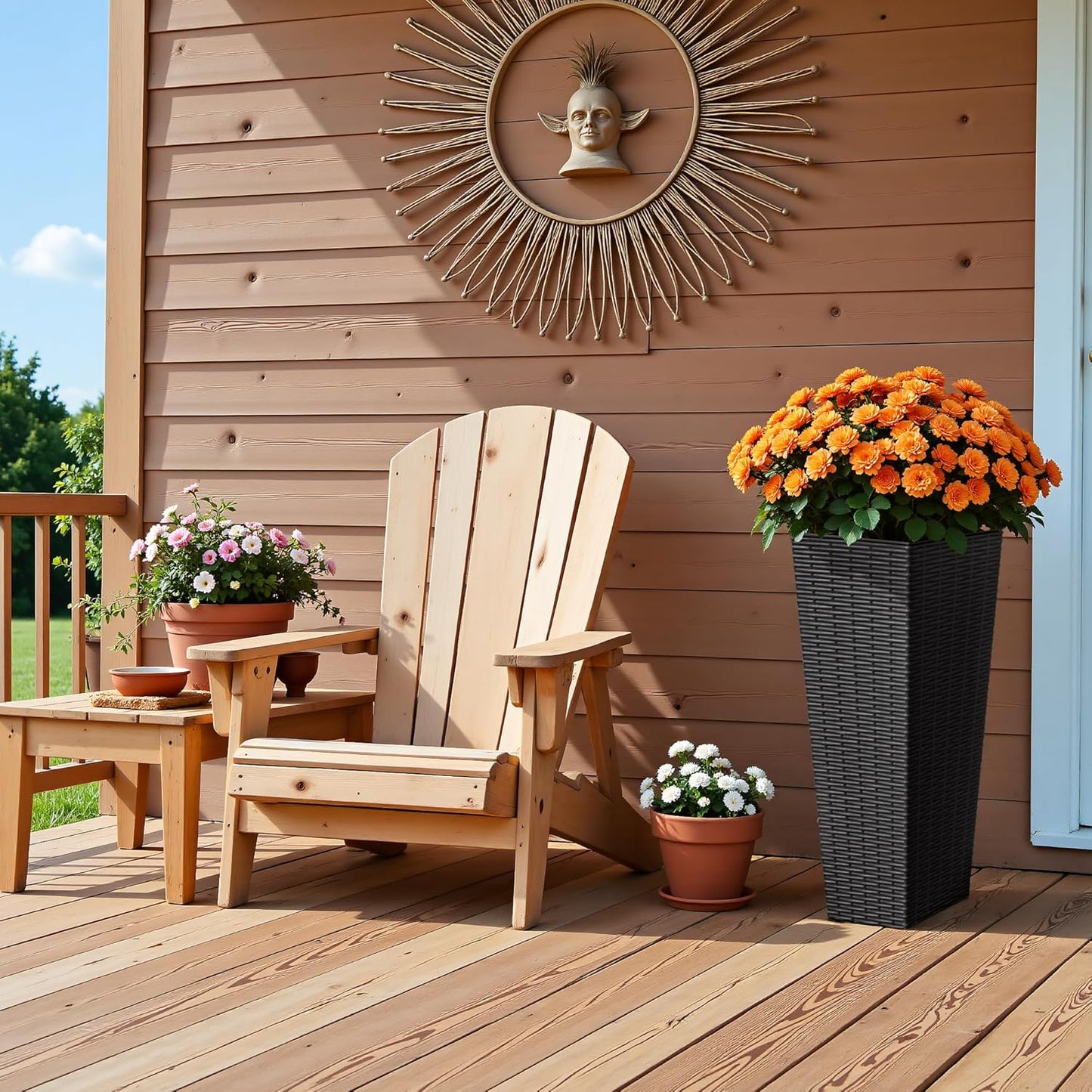 Devoko Resin Tall Planters for Outdoor Plants Set of 2, Large Taper Outdoor Planter Pots with 4 Drainage Holes, Flower Pots Modern Decor for Porch, Patio, Backyard, Home Garden (Black, 24")