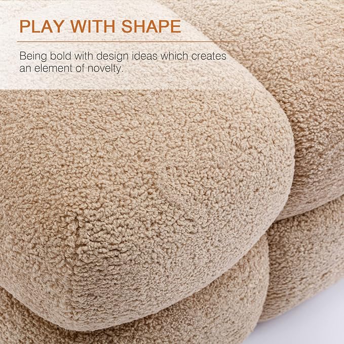 Zesthouse Square Pouf Ottoman Footstool, Modern Backless Vanity Stool for Bedroom, Tan Fuzzy Foot Rest for Couch, Upholstered Tufted Footstool, Sherpa Fabric Ottoman Coffee Table for Living Room
