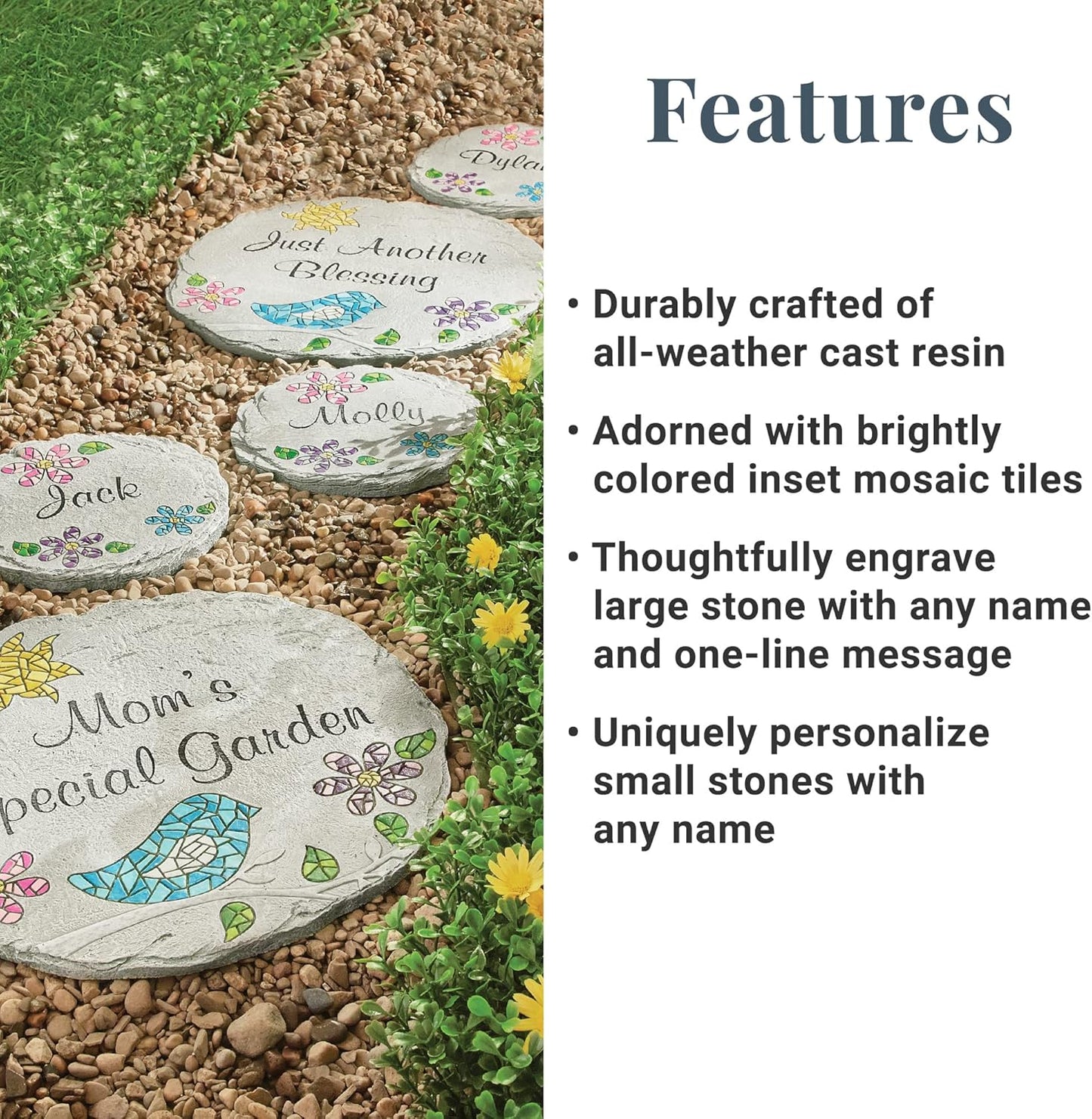 Let's Make Memories Personalized Mosaic Garden Stone - for Grandma, Mom - Large Stone - Personalize Message