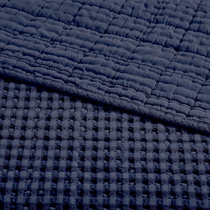 Levtex Home - Mills Waffle - Throw - Navy Cotton Waffle - Throw Size 50 x 60in.