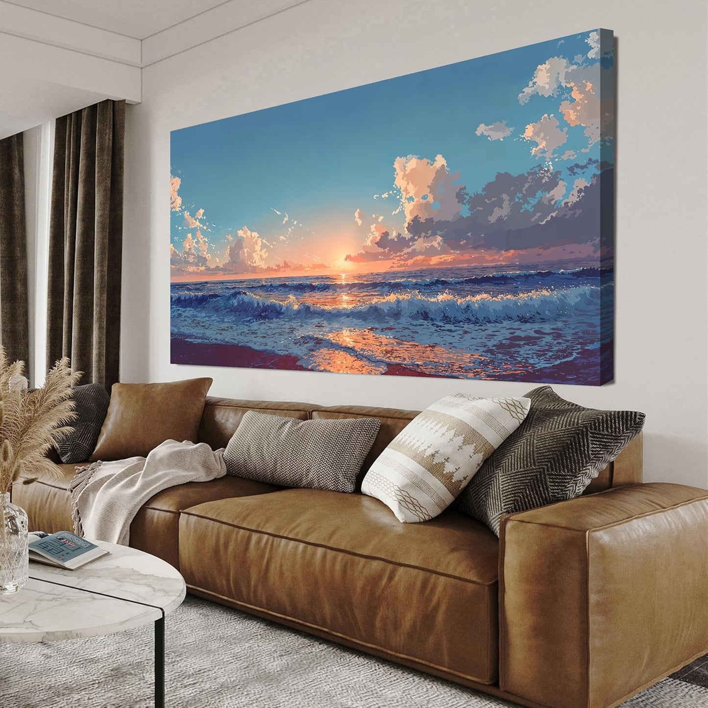 Canvas Wall Art Decor Blue Beach Oversized Wall Art Decorations Artwork For Walls Home Decor for living room wall painting Canvas Art Prints Pictures For Bedroom Office Wall Hanging Decor 29" X 58"