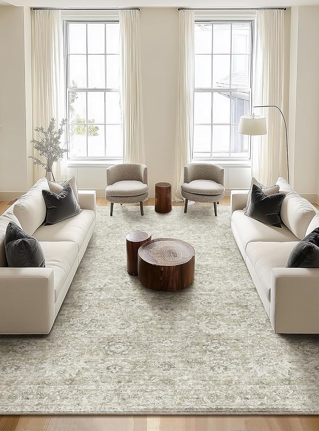 Washable Rugs for Living Room: 10x14 Area Rugs for Bedroom Ultra Soft Non-Slip Stain Resistant Vintage Boho Large Carpet for High-Traffic Dining Room - Farmhouse Decor