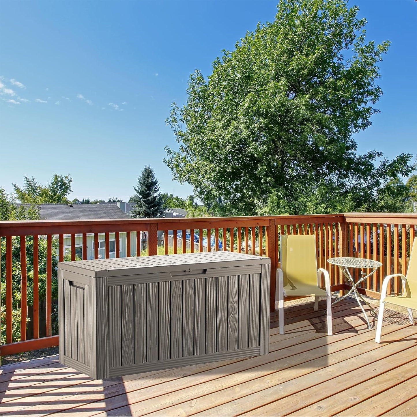 80 Gallon Lockable Resin Deck Box, Waterproof & UV-Resistant Outdoor Storage Box for Outdoor Cushion Storage, Garden Tools & Pool Accessories Storage, Gray