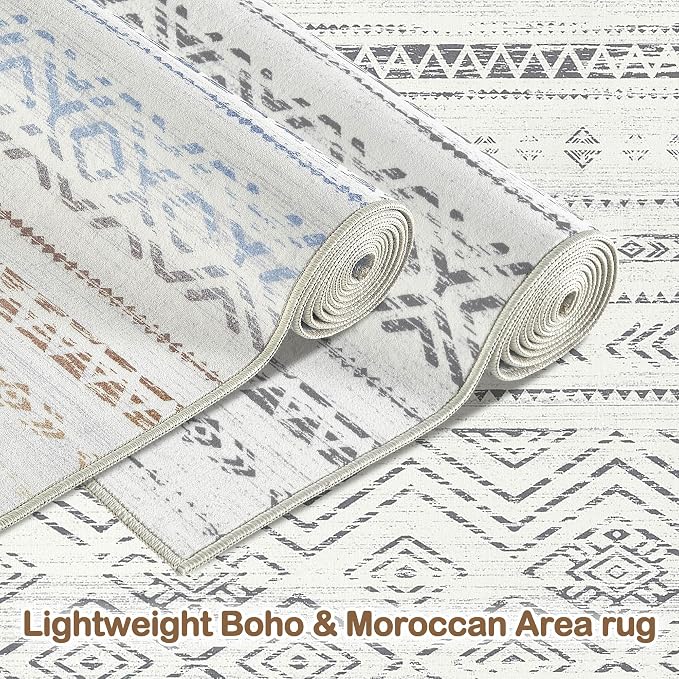 Tortania Area Rug Living Room Rugs- 9x13 Washable Large Soft Neutral Boho Moroccan Bohemian Farmhouse Rug Indoor Floor Carpet for Bedroom Under Dining Table Home Office Decor - Beige Gray