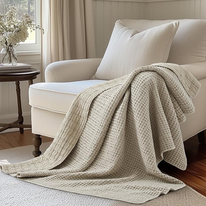 Levtex Home - Mills Waffle - Throw - Wheat Cotton Waffle - Throw Size 50 x 60in.