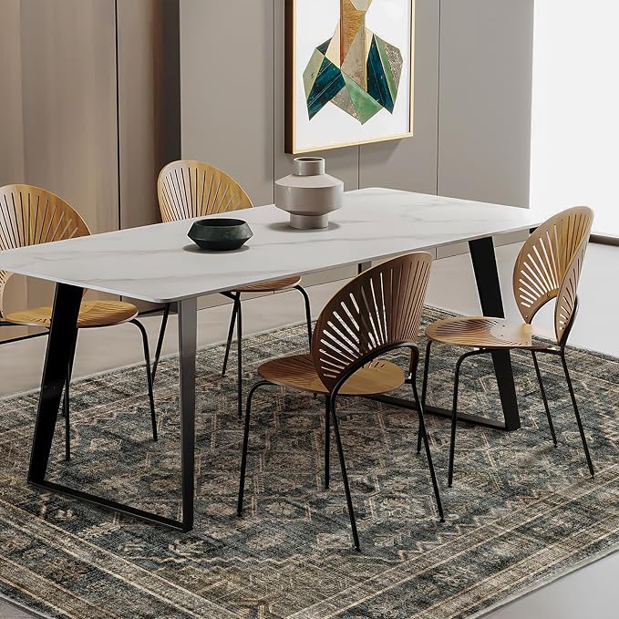 CHAMPLANT Area Rug 5'x7' Washable Rug Vintage Traditional Floor Cover Thin Retro Kitchen Indoor Distressed Non Slip Carpet for Living Room Bedroom Dining Room