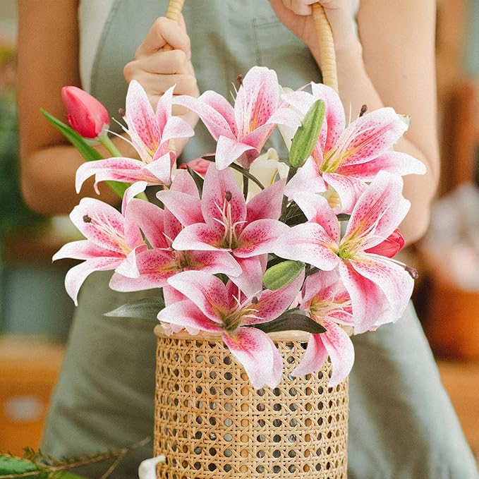 SNAIL GARDEN 12 Artifical Lily Flowers with 9 Heads Full Bloom Lily & 3 Buds, Long Stem Artificial Stargazer Lilies, Faux Tiger Bouquets for Home Hotel Flower Arrangement Party Decor