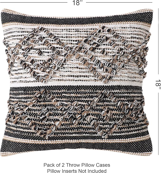 REDEARTH · Handmade Boho Throw Pillow Covers - Bohemian Chic Farmhouse Style - Accent Woven Indoor and Outdoor Pillow Cushion Cases for Couch - Bed - Sofa - Benches – Set of 2-18"x18", Black Jasper