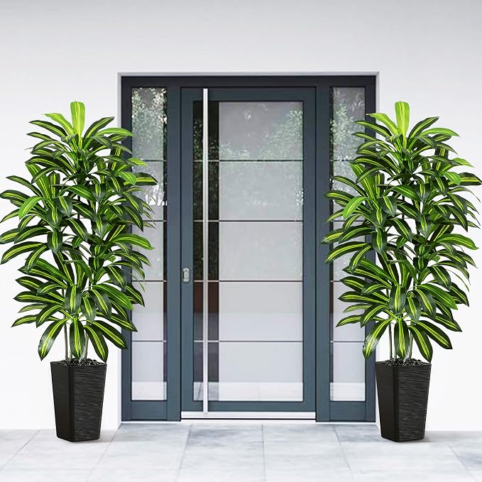 Artificial Dracaena Tree - 6FT Tall Fake Plants with Black Square Planter - Artificial Plants Indoor Floor Plant in Pot - Large Tropical Fake Yucca Potted Tree for Home Office Living Room Decor