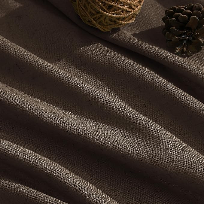 Chocolate Linen Curtains 90 Inch Long 2 Panels Set for Bedroom Living Room, Soft Linen Textured Window Drapes Semi Sheer Light Filtering Rod Pocket Back Tab Morden Style 52x90