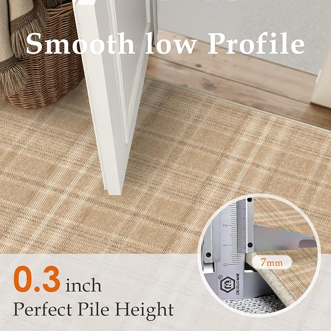 9x12 Brown Area Rug for Living Room Bedroom Soft Low Pile Checkered Large Carpet Modern Accent Non Slip Rug for Dining Room Nursery Office Indoor