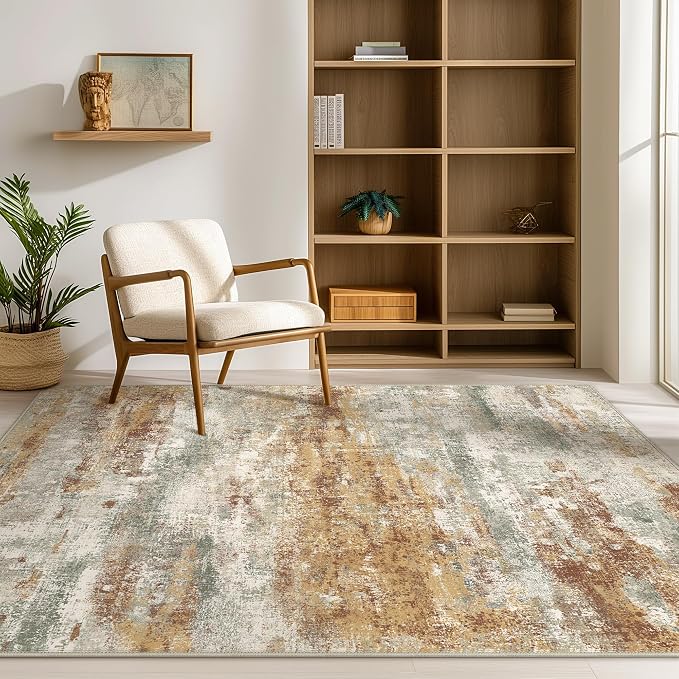 BEIMO Area Rugs 5x8 for Living Room Bedroom, Modern Abstract Machine Washable Rug, Large Soft Low Pile Floor Carpet with Non Slip Backing for Dining Room, Orange Green