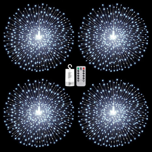Techip 4 Pcs 225LED Battery Operated Fairy Lights With Remote - Indoor Outdoor Hanging Decor for Wedding, Bedroom, Patio, Garden, Christmas, Halloween (Cool White, 4pcs)