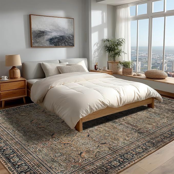 Ruaruarug Washable Area Rug 8x10 for Living Room, Bedroom, Ultra Soft Non Slip Stain & Fade Resistant, Pet & Kids Friendly, Suitable for High Traffic Areas Easy to Clean, Vintage Brown