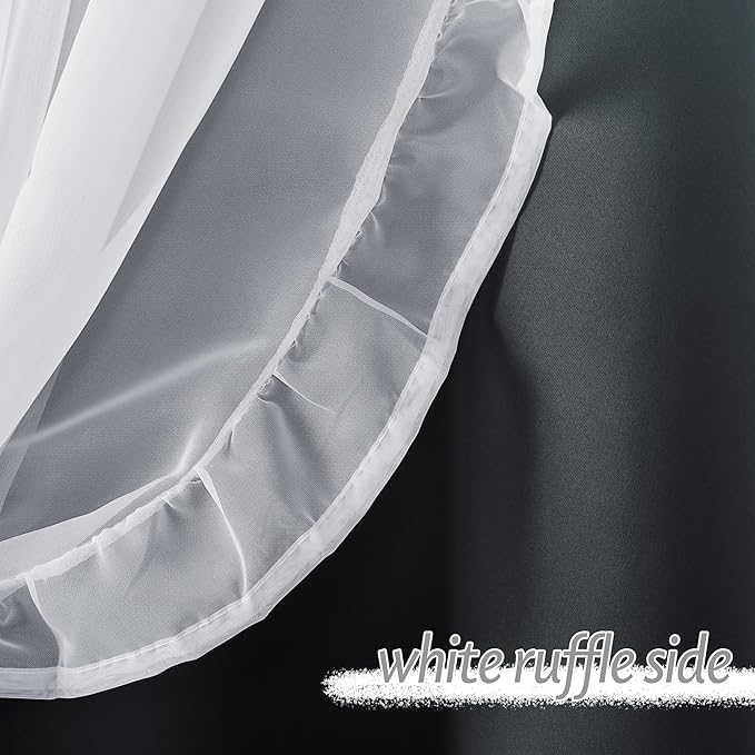 PONY DANCE Ruffle Curtains Double Layers Gradient Decoration with Sheer Overlay, French Country Rustic Design Window Covering with Tiebacks, 52" Wide x 84" Long, Ombre-Black, 2 Panels
