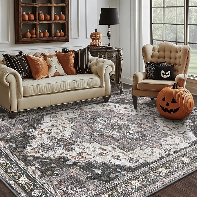 BEIMO Area Rugs 3x5 for Living Room Bedroom, Modern Vintage Boho Machine Washable Large Rug Soft Rug, Low Pile Floor Carpet with Non Slip Backing for Dining Room,Dark Grey