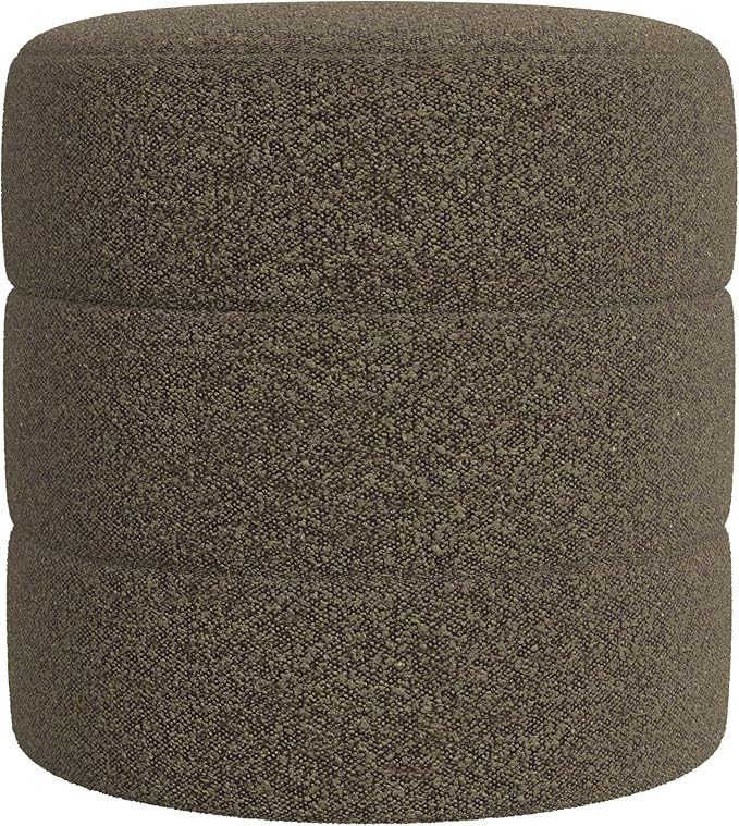 HomePop Upholstered Round Ottoman (No Lid, Seat Only) | HomePop Home Décor | Round Pouf Foot Rest – Dark Brown Boucle