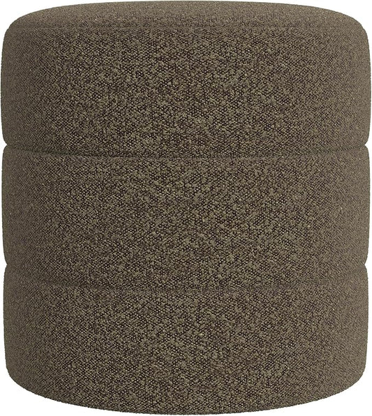 HomePop Upholstered Round Ottoman (No Lid, Seat Only) | HomePop Home Décor | Round Pouf Foot Rest – Dark Brown Boucle