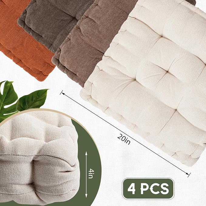 Jerify 4 Pcs Floor Pillow Cushions Large Round Square Large Meditation Floor Pillow for Classroom Adult Meditation Picnic Party Seating Learning Daycare School (Square 20 x 20,Mixed Colors)