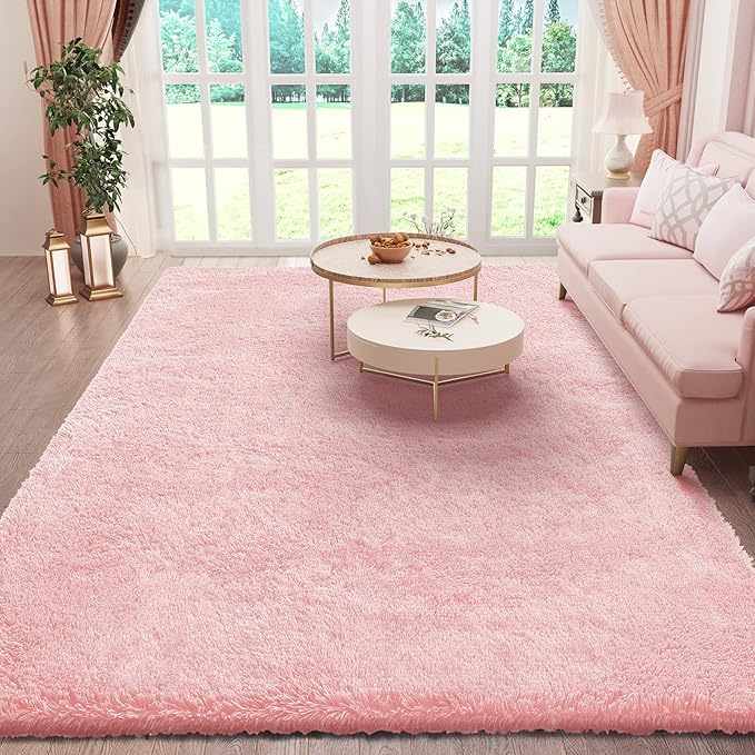Ophanie Pink Area Rugs for Bedroom Girls, 5x8 Kids Fluffy Fuzzy Furry Shag Carpet, Plush Soft Cute Baby Shaggy Bedside Indoor Floor Rug for Teen Dorm Decor, Nursery with Over 99 pcs Pile fibers