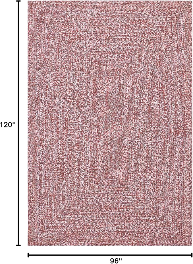 Superior Large Indoor/Outdoor Area Rug, Multi-Tone Reversible Braided Floor Decor for Patio, Front Porch, Entryway, Living Room, Office, Nursery, Artistic Home, 8' x 10', Brick-White