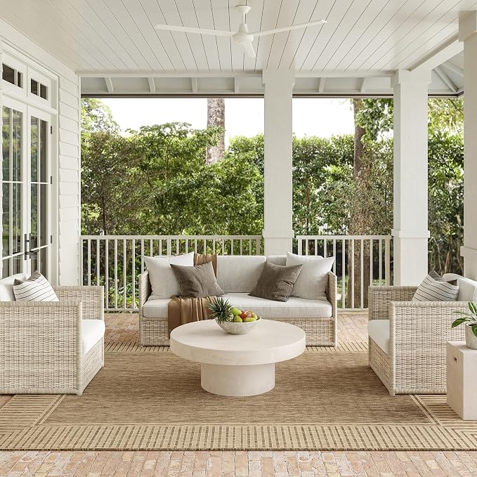 Nuloom Asha Light Brown/Ivory, 2' x 10', Casual, Striped Border, Soft and Cozy, High Traffic, Easy Clean, Durable Runner for Indoor/Outdoor Patio, Deck, Porch, Garden, Courtyard