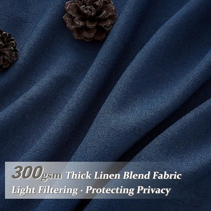 Thick Linen Denim Blue Viral Sheer Curtains 96 Inches Long for Bedroom 2 Panels Set, Pinch Pleat Light Filtering Aesthetic Drapes with Back Tab Ceiling Track for Boys Room Decor Curtain 96 Inch Length