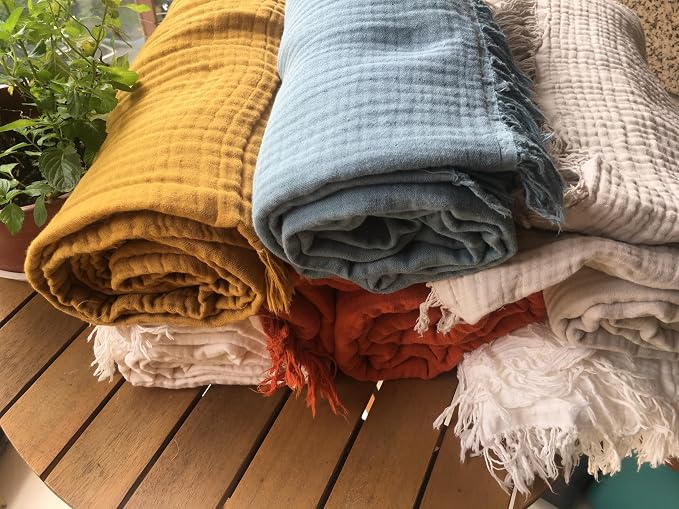 KyraHome 100% Organic Cotton Throw Blanket for Adult, Couch, 60"x80" Plant-Dyed Large Muslin Blankets, Picnic, Pre-Washed Breathable Gauze Summer Throw Blankets, All Season (Mustard Yellow)