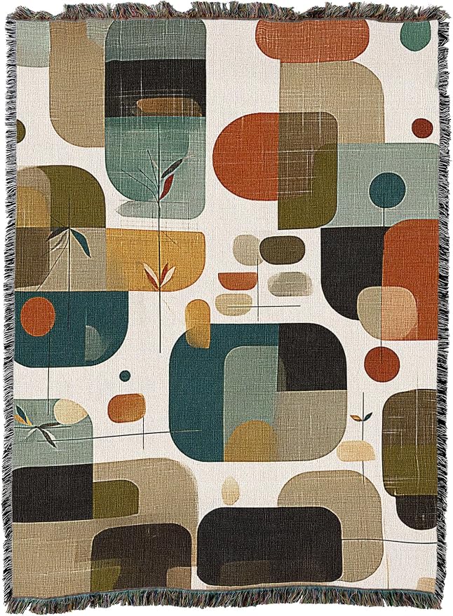 Pure Country Weavers Abstract Linen Shapes Blanket - Mid Century Modern - Gift Tapestry Throw Woven from Cotton - Made in The USA (72x54)