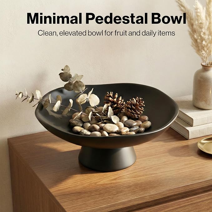 EDELHAUS Modern Concrete Fruit Bowl for Kitchen Counter – Decorative Pedestal Bowl, 11.2” Wide Minimalist Fruit Tray for Home Décor, Table Decor, Entryway Key Bowl