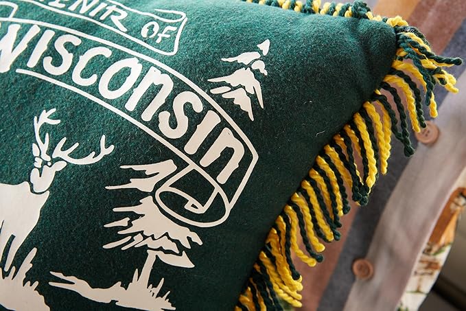 Camp Wandawega Souvenir Fringed Throw Pillow, Vintage Lodge Decorative Pillow, Square 20x20