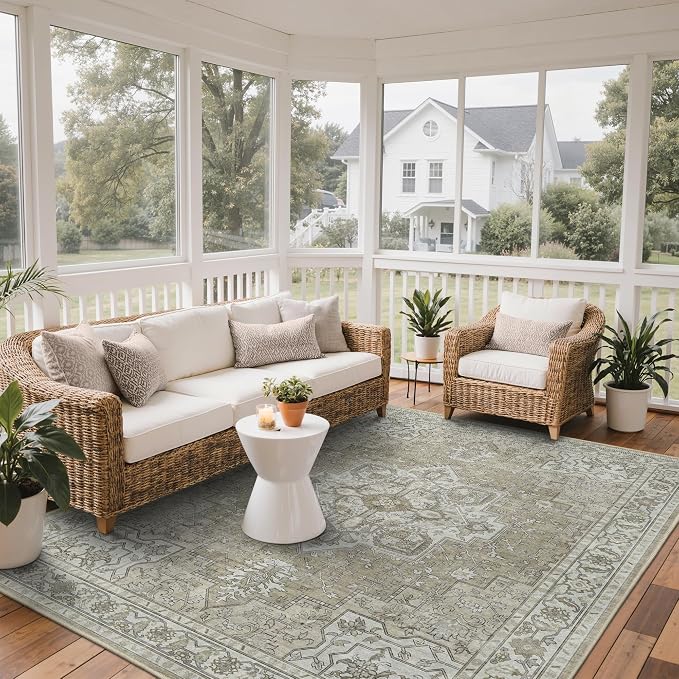 GENIMO Outdoor & Indoor Area Rug 8'x10', Waterproof, Non-Shedding, Easy Cleaning, Boho Mat for Patio, Living Room, Balcony, Dining Room, RV, Deck, Bedroom, Camping, Outside Carpet,Coffee Beige