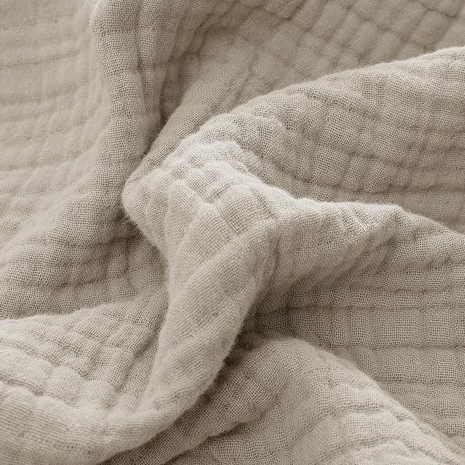 100% Cotton Muslin Queen Blanket (90" x 90") – A Luxuriously Soft, 4-Layer Lightweight and Breathable Gauze Blanket, Perfect for Year-Round use on beds, couches (Khaki, Queen)