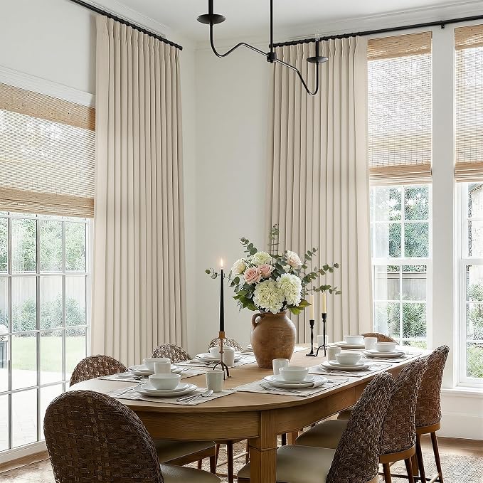 Oatmeal 102 Inch Linen Pleated Curtains for Bedroom Living Room Light Filtering Semi Sheer Pinch Pleat with Back Tab Farmhouse Neutral Window Drapes Beige 102 Inches Long Curtains 2 Panels Set