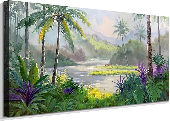 Acocifi Tropical Canvas Wall Art Palm Tree Green Picture 40"x20" | HD Print, Ready to Hang, Waterproof Fastness, Artwork for Living Room Bedroom Home Decor