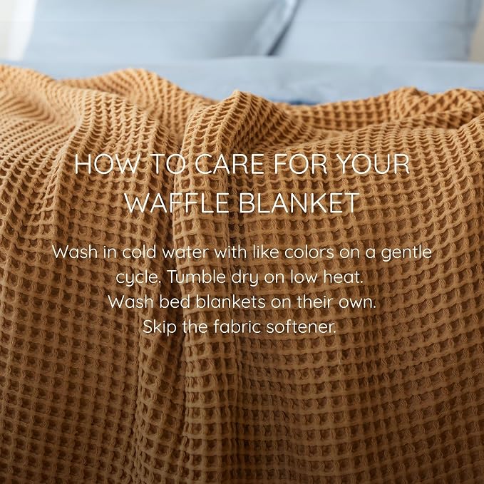 100% Turkish Cotton Throw Blanket King Size Caramel - Premium Quality, Light and Airy Waffle Weave All-Season Quilt - Lux Decorative Bedspread (Caramel, King Size 95" x 110" Inch)