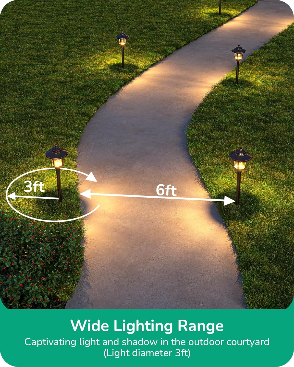 EDISHINE Low Voltage Landscape Lighting, 12V 3W 120LM 3000K Seed Glass Outdoor Landscape Path Lights with Connectors, ORB Waterproof Electric LED Pathway Light Wired for Walkway Garden Yard, 6 Pack