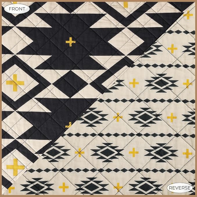 Paseo Road High Desert Queen Quilt Set, 3 Piece Rustic Western Bedding Set with Pillow Shams, Lightweight Reversible Cotton Quilt with Southwestern Aztec Pattern, Soft Breathable Cozy Boho Bedding