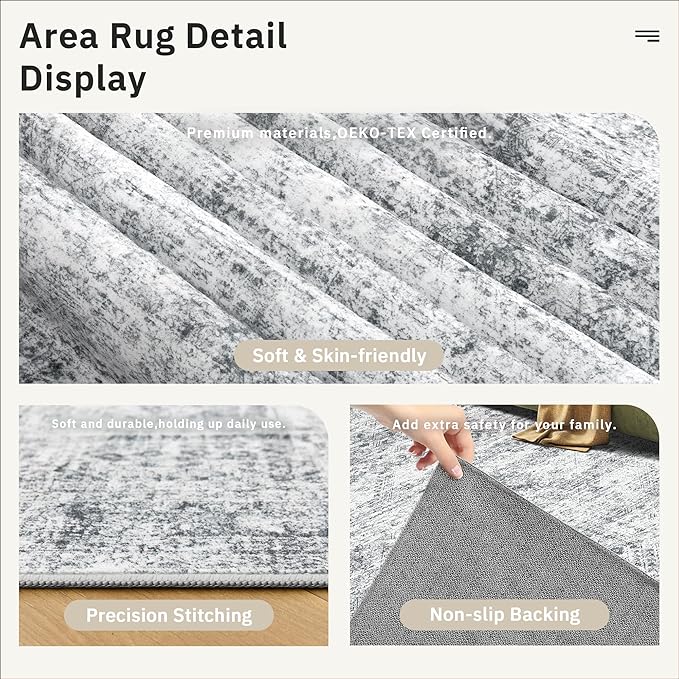 Soalmost Hallway Runner 3x14 - Runner Rugs 14ft Washable Entryway Rug Vintage Kitchen Runners Non Slip Indoor Rug Farmhouse Carpet Runner for Bathroom Living Room Bedroom, Grey