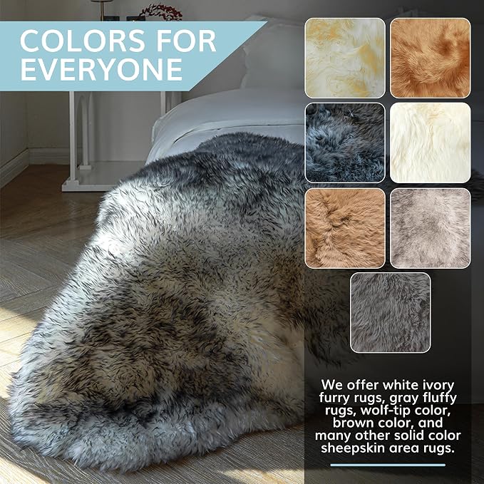 WaySoft New Zealand Sheepskin Area Rug – Genuine Fluffy Wool, Multiple Sizes, Bedroom or Living Room Decor(4ft x 6ft,Ivory)