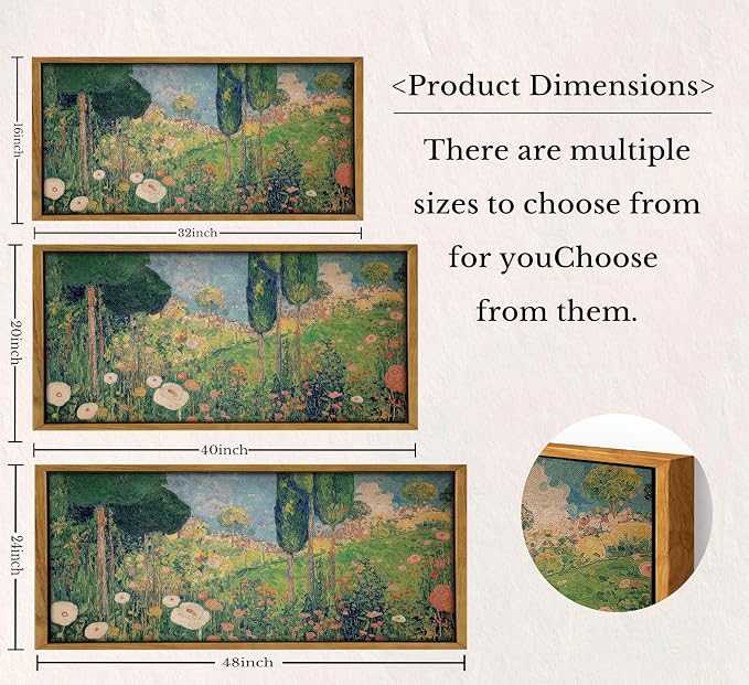 Large Wood Framed Horizontal Botanical Wall Art,Green Spring Garden Canvas Print,Vintage plant Floral Landscape Picture Poster,Natural scenery Painting Artwork for Bedroom Living Room Office