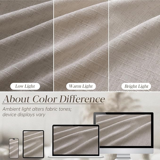 Pinch Pleated Linen Curtains 96 Inches Long 2 Panels for Living Room Bedroom Light Filtering Curtain Memory Shape Trained Pinch Pleat Thick Linen Drapes Back Tab with Hooks Clip Rings Taupe