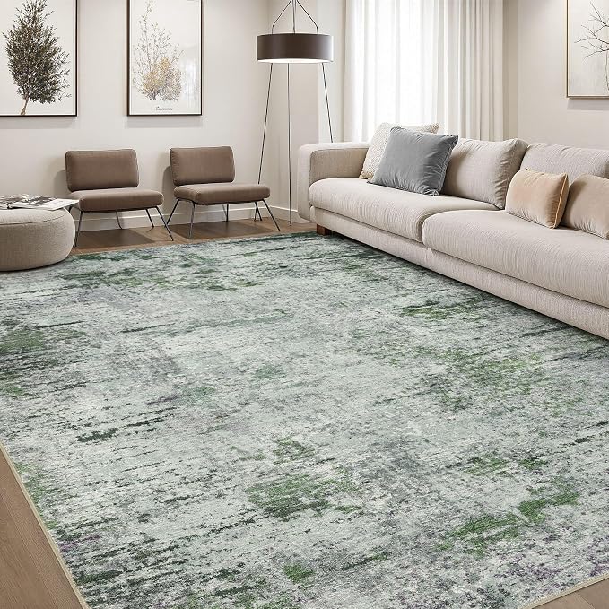 DMOYEST Area Rug Living Room Rugs - 6x9 Large Soft Indoor Neutral Modern Abstract Low Pile Washable Rug Carpet for Bedroom Dining Room Farmhouse Home Office - Green/Grey/Brown